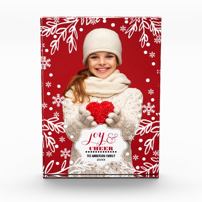 Joy & Cheer. Bloc photo de Noël personnalisé (Devant)