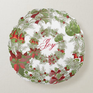Joy Chistmas Wreath Round Throw Kissen