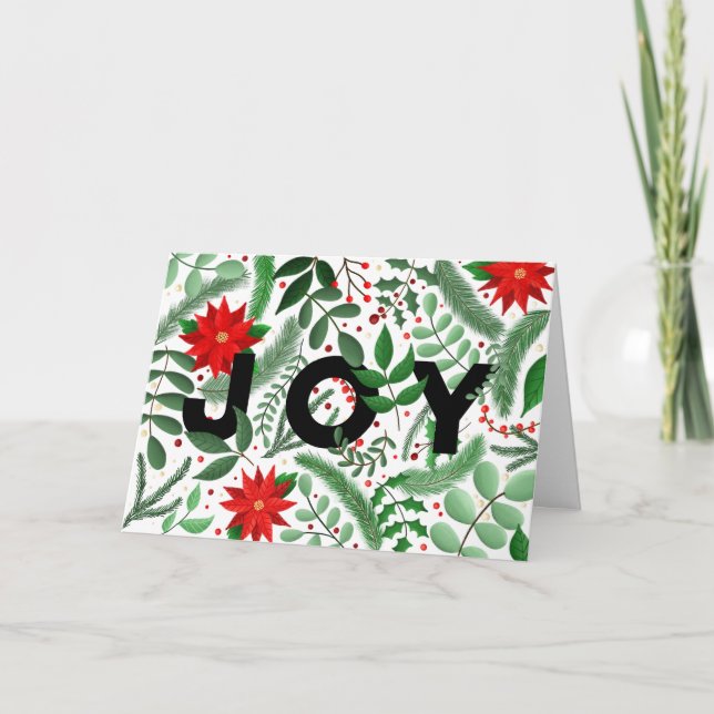 Joy Christmas Botanical (auf Weiß) Folded Holiday Karte (Vorderseite)