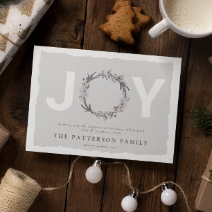 'JOY' Christmas Botanical Wreath Holiday Card Feiertagskarte