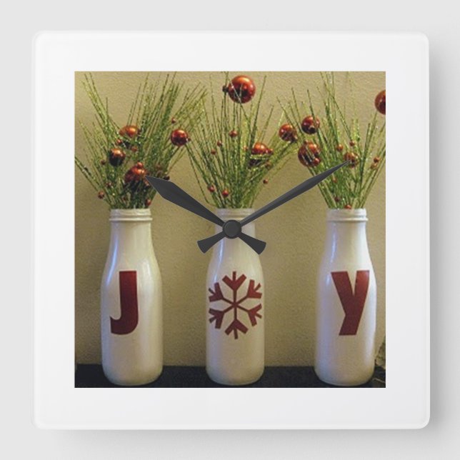 "JOY" CHRISTMAS CLOCK QUADRATISCHE WANDUHR (Vorderseite)