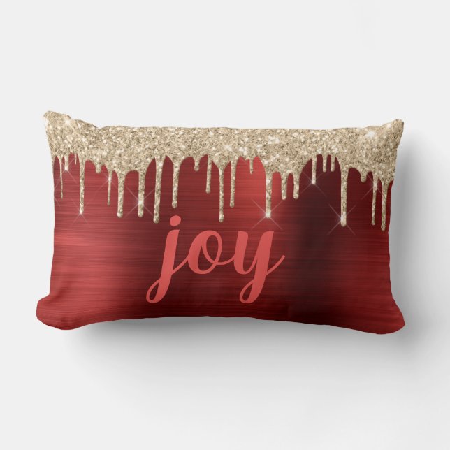 Joy Christmas Glitzer Tropfens Red Metallic Lendenkissen (Vorderseite)
