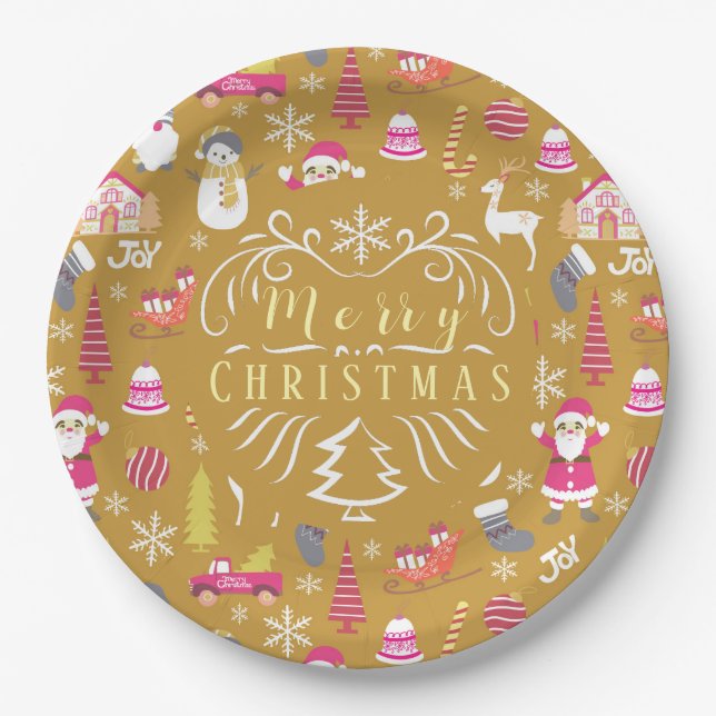 Joy Christmas Gold Pappteller (Vorderseite)