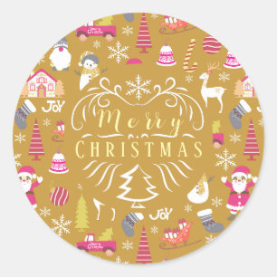 Joy Christmas Gold Runder Aufkleber