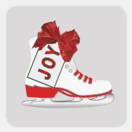 Joy Christmas Ice Skate Paket Geschenk vorhanden Quadratischer Aufkleber