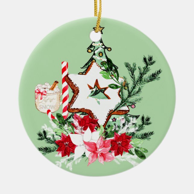 JOY Christmas Tree Flowers Candy Cane Keramik Ornament (Vorne)