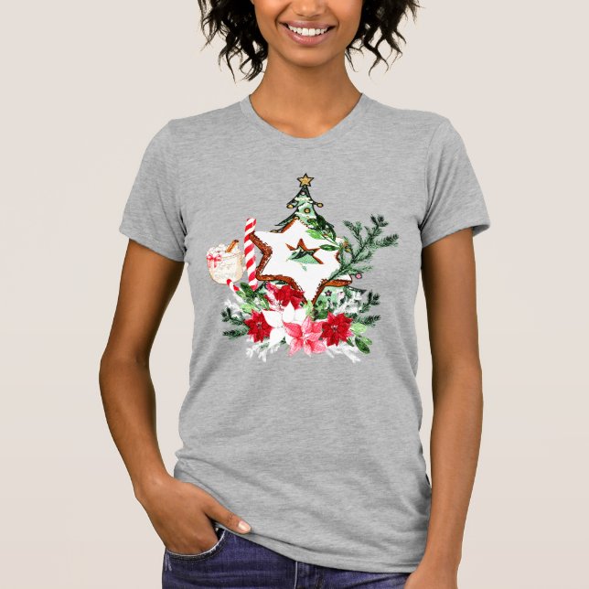 JOY Christmas Tree Flowers Candy Cane T-Shirt (Vorderseite)