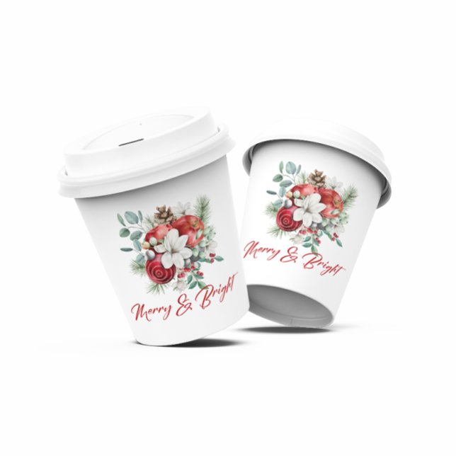 Joy Christmas Vibe Blume und Apfel Bouquet Pappbecher (Von Creator hochgeladen)