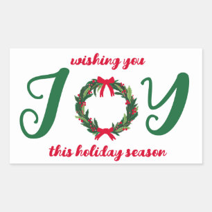 JOY Christmas Wreath HandGezeichnet CUSTOM Rechteckiger Aufkleber
