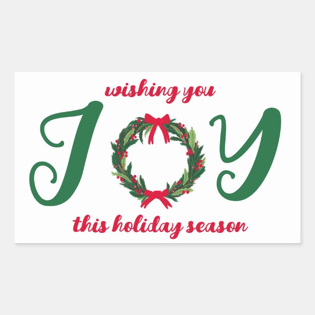 JOY Christmas Wreath HandGezeichnet CUSTOM Rechteckiger Aufkleber (Vorderseite)