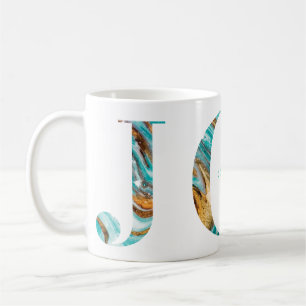 Joy Colorful Aquamarin & Gold Marble Typografie Kaffeetasse