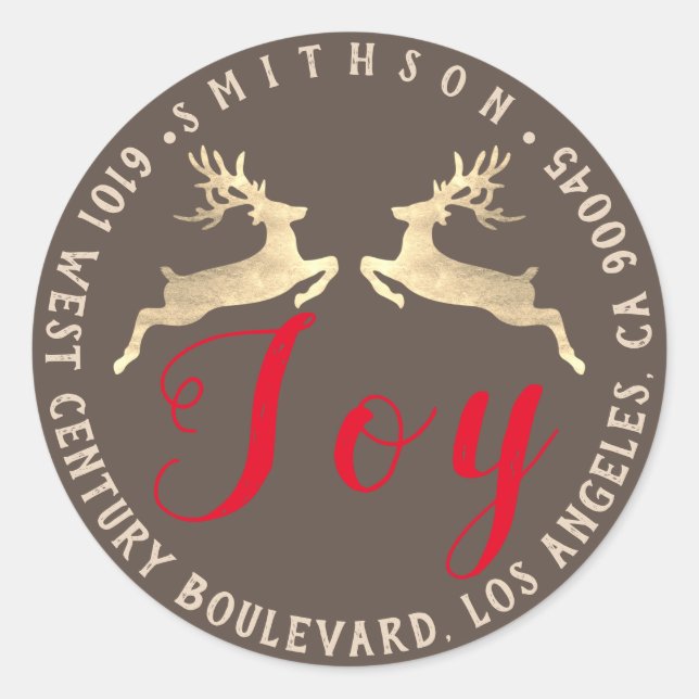 Joy Deer Holiday Adress Return UAWG Gold Runder Aufkleber (Vorderseite)