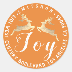 Joy Deers Holiday Rücksendeadresse Orange UAWG Gol Runder Aufkleber