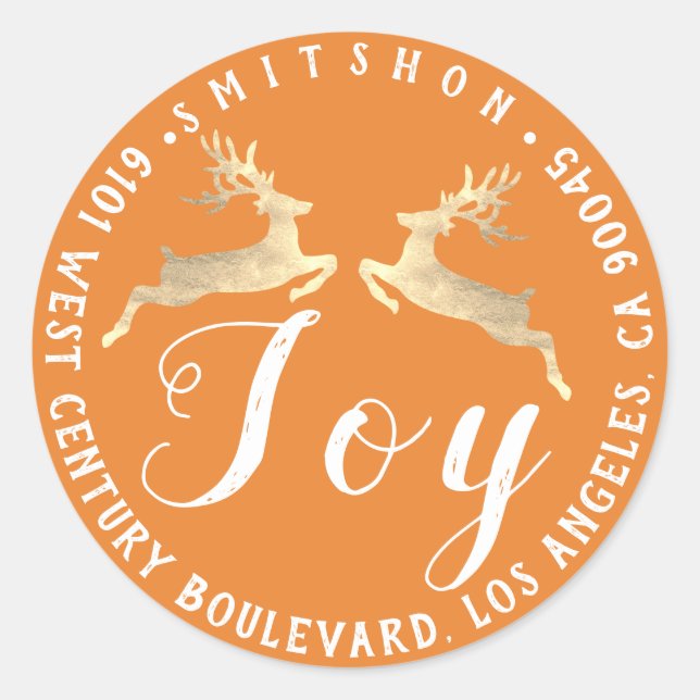 Joy Deers Holiday Rücksendeadresse Orange UAWG Gol Runder Aufkleber (Vorderseite)