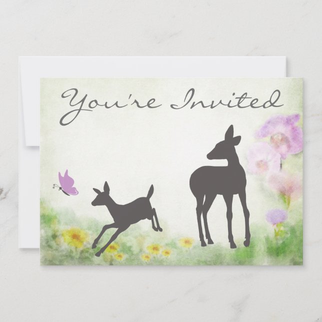 Joy Doe et Fawn Deer Baby shower Invitation (Devant)