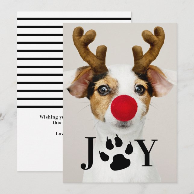 Joy Dog Empreinte de patte Carte photo de Noël (Devant / Derrière)