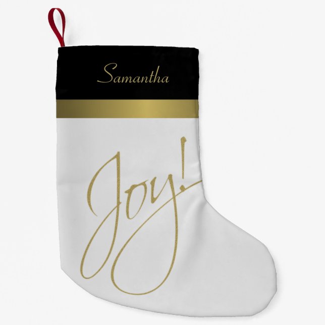 Joy! Einfach elegant Gold Schwarz & Weiß Kleiner Weihnachtsstrumpf (Vorderseite)