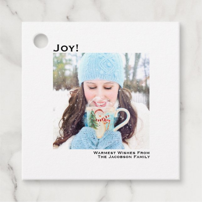 Joy! Einfach Minimalistisches Foto Weihnachten Geschenkanhänger (Vorderseite)