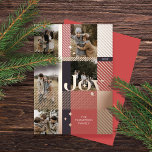 Joy Elegant Kariert 5 Family Foto Kariert Collage Folien Feiertagskarte<br><div class="desc">Verteilen Sie die Freude in dieser Urlaubssaison mit unserer eleganten Folie und der karierten 5 Foto Collage Urlaubskarte. Das Design zeichnet sich durch "Joy" in fett eleganten Folienbriefen aus. Das Foto wird mit dem überlagerten Buchstaben in das karierte Musterdesign eingefügt. Personalisieren Sie mit der Unterschrift der Familie und Jahr. Design...</div>