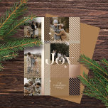 Joy Elegant Kariert 5 Family Foto Kariert Collage Folien Feiertagskarte<br><div class="desc">Verteilen Sie die Freude in dieser Urlaubssaison mit unserer eleganten Folie und der karierten 5 Foto Collage Urlaubskarte. Das Design zeichnet sich durch "Joy" in fett eleganten Folienbriefen aus. Das Foto wird mit dem überlagerten Buchstaben in das karierte Musterdesign eingefügt. Personalisieren Sie mit der Unterschrift der Familie und Jahr. Design...</div>
