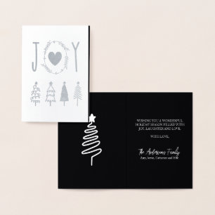 Joy Elegant Modern Script Pine Trees Weihnachten Folienkarte