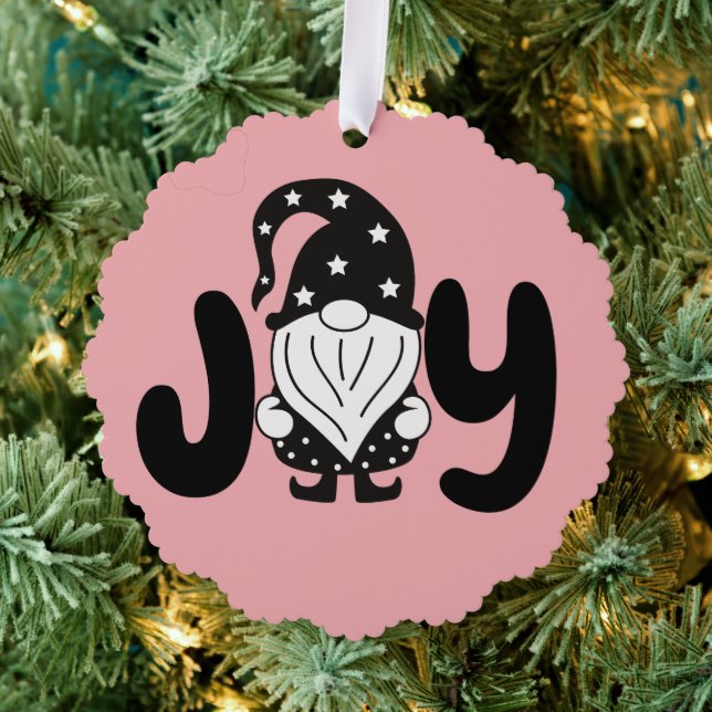 Joy | Elegant Stilvolle Skripte Gnome Weihnachten Ornament Karte (Insitu (Baum))