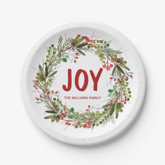 Joy-Elegant Wreath Personalisiert Pappteller (Vorderseite)