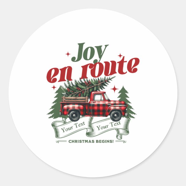 Joy En Route Christmas Begins Truck X Mas Tree  Runder Aufkleber (Vorderseite)