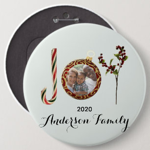 Joy Familienname und Foto in Weihnachtsschmuck Button