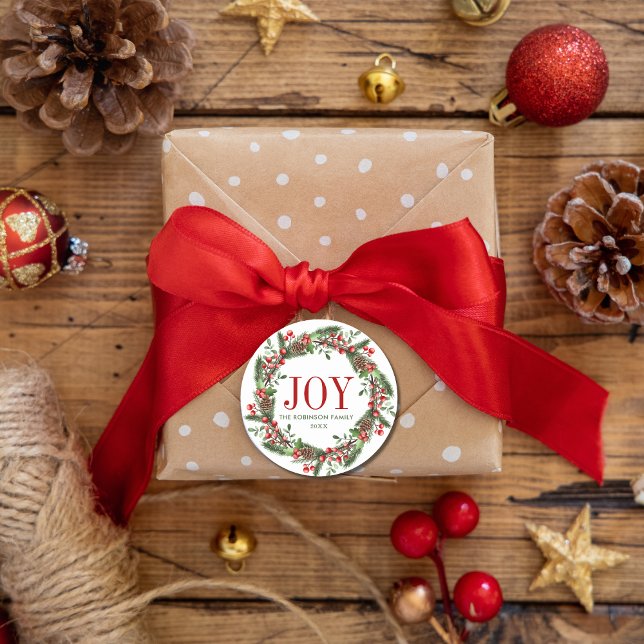 Joy Familienname Weihnachtsfeier Runder Aufkleber (Von Creator hochgeladen)