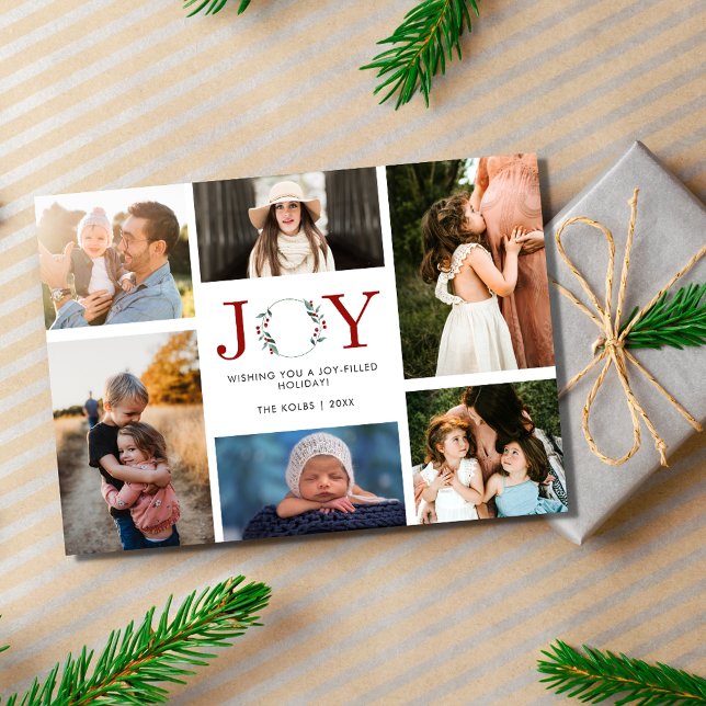 Joy Family Foto Collage Moderne Weihnachten (Joy Family Photo Collage Modern Christmas Holiday Card)