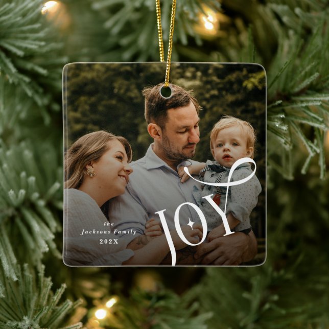 Joy Family Photo Christmas  Keramikornament (Baum)
