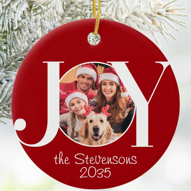 Joy Family Photo Red Christmas Keramik Ornament (Von Creator hochgeladen)