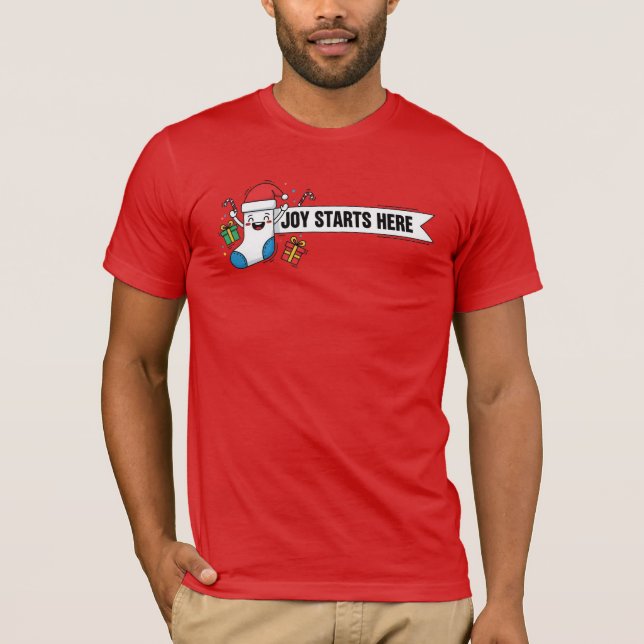 Joy fängt hier Weihnachts-Strümpfe an T-Shirt (Vorderseite)