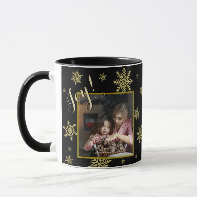 Joy! Festivals Snowflakes Foto Rahmen Schwarz & Go Tasse (Links)
