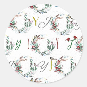 JOY Festive Bird Wreaths Runder Aufkleber