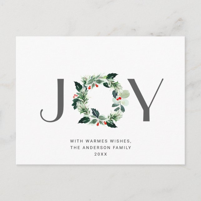 JOY Festive Holly Berry Weihnachtsgrüße Urlaub Postkarte (Vorderseite)