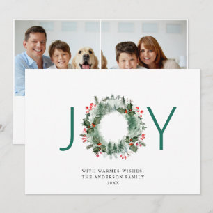 JOY Festive Holly Berry Wreath Christmas 2 Foto Feiertagskarte