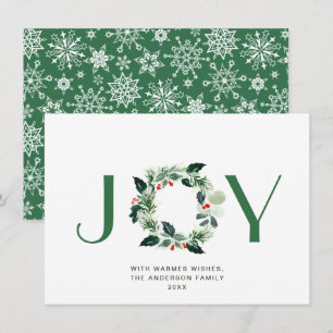 JOY Festive Holly Berry Wreath Weihnachtsgrüße Feiertagskarte