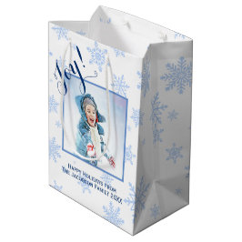 Joy! Festliche Blaue Schneeflocken Foto Happy Holi Mittlere Geschenktüte