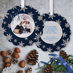 Joy! Festliche Schneeflocken auf dem Blue Holiday  Ornament Karte