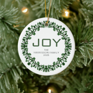 Joy Floral Christmas Wreath Familienname Foto Keramik Ornament
