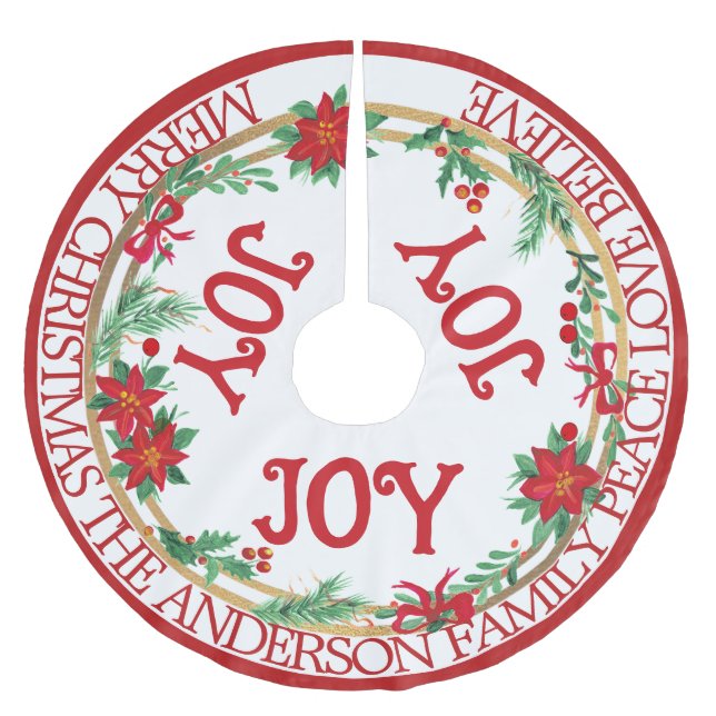 Joy Foliage Green Red Gold Festival Modern Elegant Polyester Weihnachtsbaumdecke (Vorderseite)