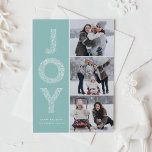 JOY Foliage Letters Light Blue Foto Collage Feiertagskarte<br><div class="desc">Senden Sie Weihnachtsgrüße mit dieser individualisierbaren Urlaubskarte. Es zeichnet sich durch JOY Foliage dekorative Typografie aus. Personalisieren Sie diese moderne Urlaubskarte,  indem Sie Ihre Daten hinzufügen. Dieses Foto Collage Weihnachtskarte ist in anderen Farben und Vorrat erhältlich.</div>