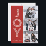 JOY Foliage Typografie Red Christmas Foto Collage Feiertagskarte<br><div class="desc">JOY Foliage Typografie Red Christmas Foto Collage Flat Card | Senden Sie Weihnachten Grüße mit dieser skurrilen Urlaubskarte. Es zeichnet sich durch JOY Foliage dekorative Typografie und festliche Muster aus. Sie können das Muster in ein anderes Foto oder ein weißes Bild ändern, wenn Sie es leer gewollt haben. Andere Farben...</div>