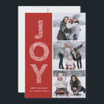 JOY Foliage Typografie Red Christmas Foto Collage Feiertagskarte<br><div class="desc">JOY Foliage Typografie Red Christmas Foto Collage Flat Card | Senden Sie Weihnachten Grüße mit dieser skurrilen Urlaubskarte. Es zeichnet sich durch JOY Foliage dekorative Typografie und festliche Muster aus. Sie können das Muster in ein anderes Foto oder ein weißes Bild ändern, wenn Sie es leer gewollt haben. Andere Farben...</div>