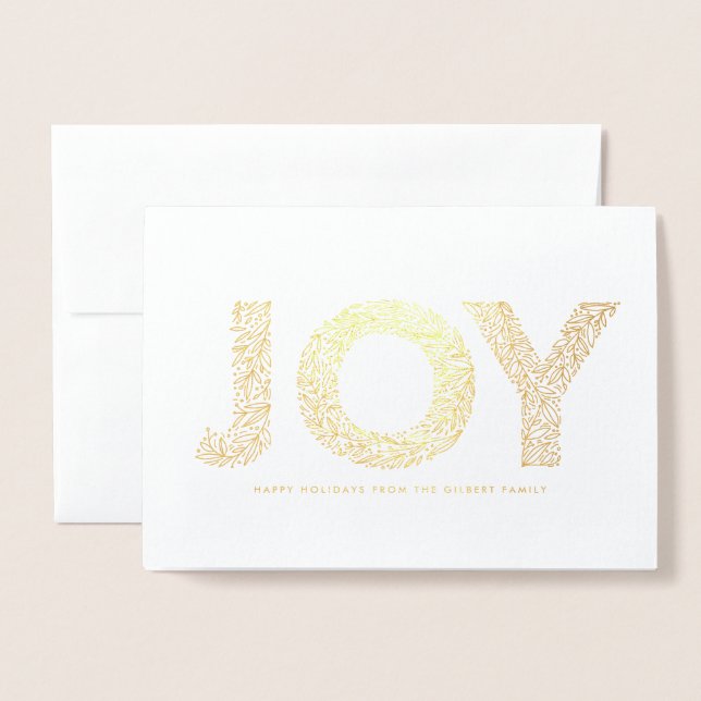 JOY Foliage Typografy Christmas Foto Folienkarte (Vorderseite mit Umschlag)