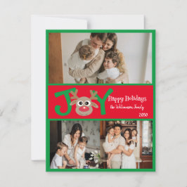 JOY Fun Niedlich 3 Foto Cartoon Reindeer Red Green Feiertagskarte