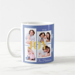 Joy Gold Blue Family Foto Collage Weihnachten Kaffeetasse