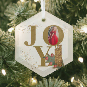 Joy Gold Red Sparky Weihnachtskerzen Foto Ornament Aus Glas